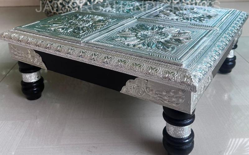 Handicraft Minakari Pooja Chowki silver golden